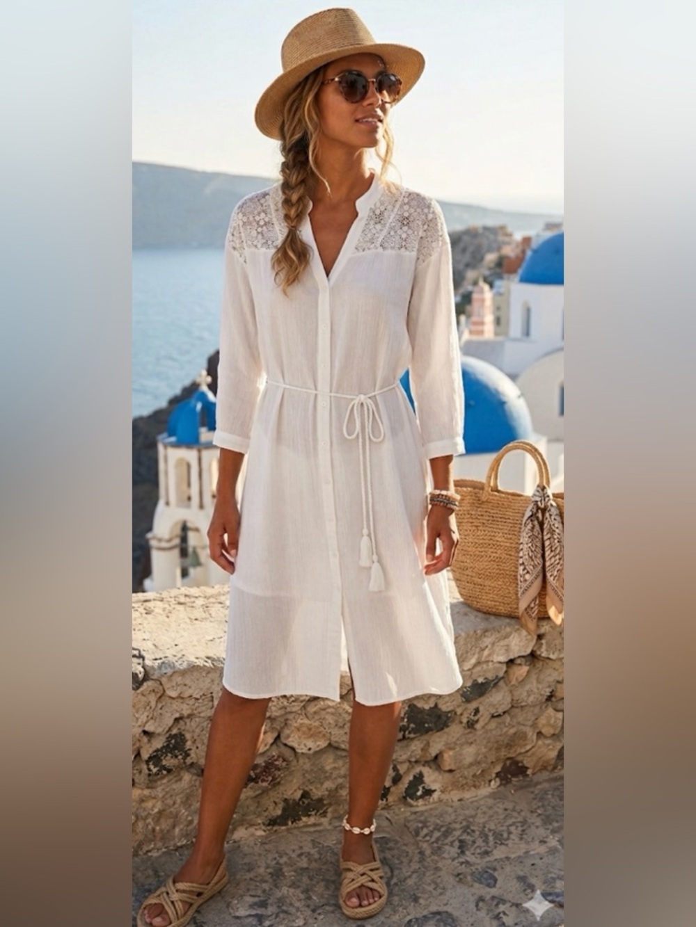Flying Tomato by Anthropologie White Lace Yoke Button-Front dress